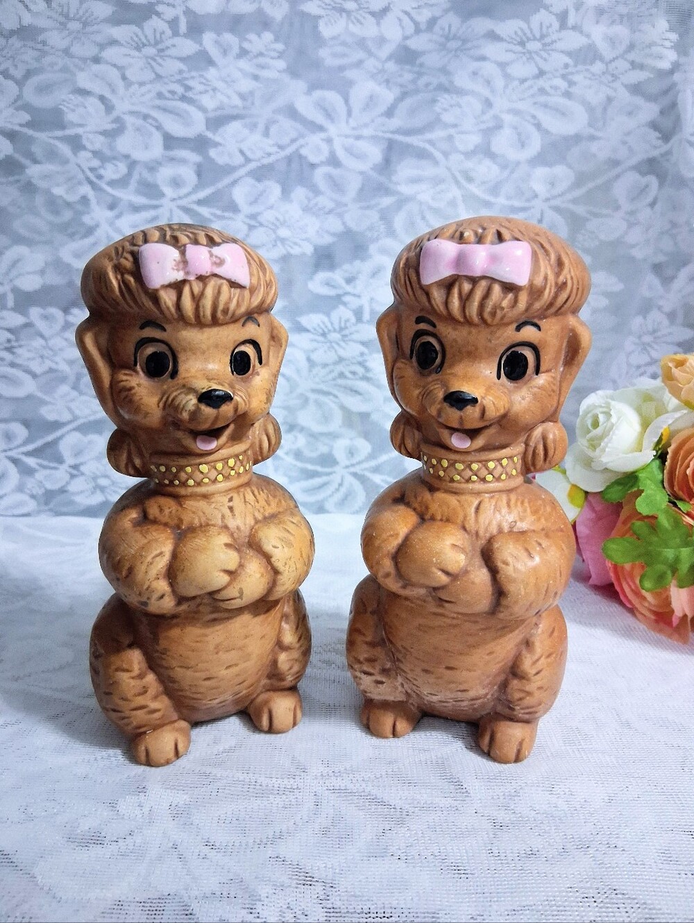 Vintage Large Twin Winton Poodle Salt & Pepper Shakers Mid-century MCM 6.5"